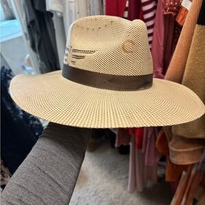Wide Brim Straw Sun Hat with Brown Band